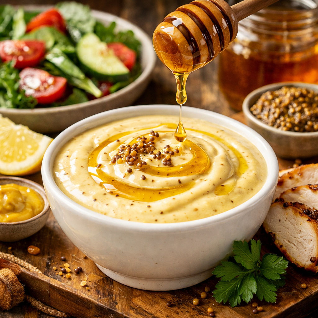 Molho de iogurte grego com mostarda e mel